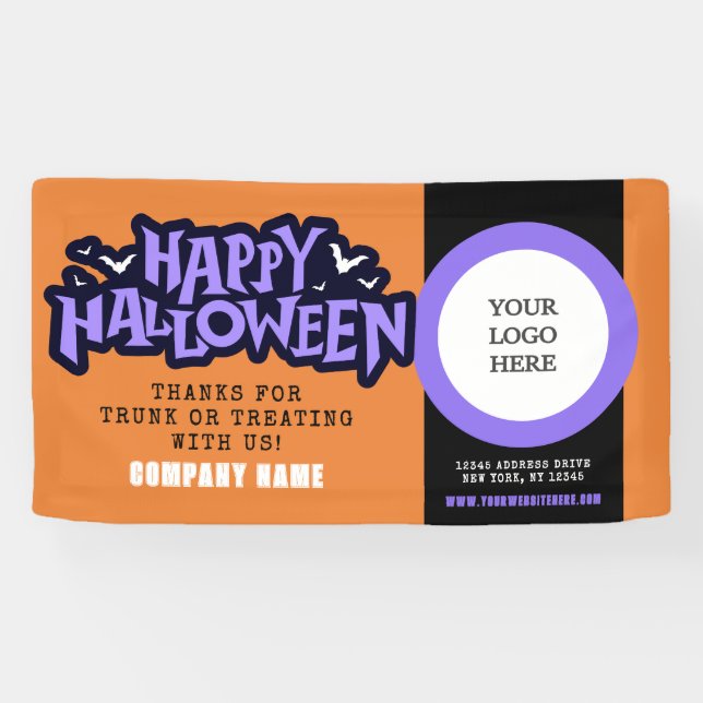 Orange Happy Halloween QR Business Banner (Horizontal)