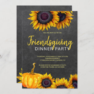 Orange Harvest Chalkboard Friendsgiving Feast Invitation