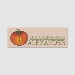 Orange Harvest Pumpkin Autumn Fall Farm Orchard Name Tag