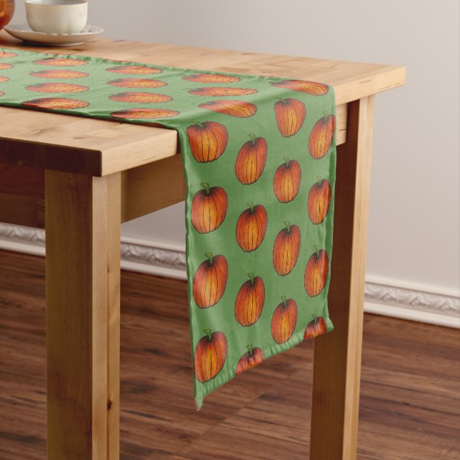 Orange Harvest Pumpkin Patch Fall Autumn Short Table Runner (In Situ)