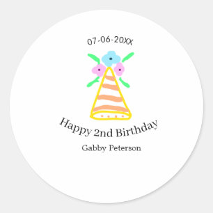 Orange hat 2nd birthday kids retro floral bright b classic round sticker