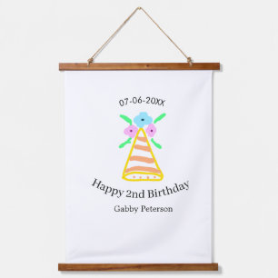 Orange hat 2nd birthday kids retro floral bright b hanging tapestry