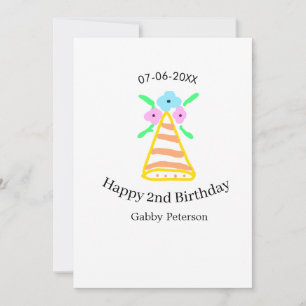 Orange hat 2nd birthday kids retro floral bright b invitation