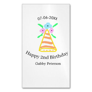 Orange hat 2nd birthday kids retro floral bright b Magnetic business card