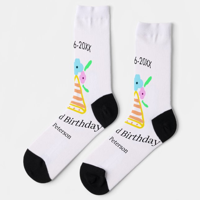 Orange hat 2nd birthday kids retro floral bright b socks (Left)