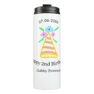Orange hat 2nd birthday kids retro floral bright b thermal tumbler