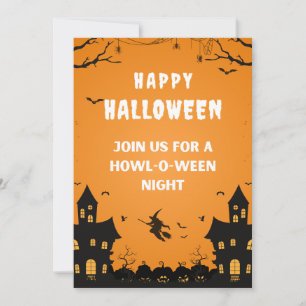 Orange Haunted Happy Halloween Poster Invitation