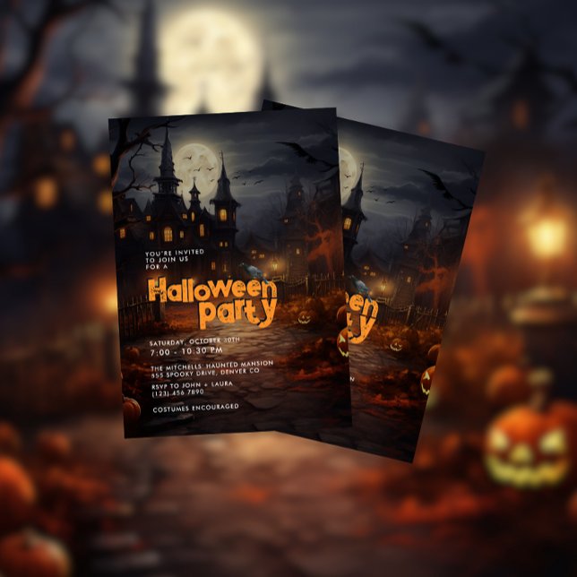 Orange Haunted House Halloween Party Invitation (Creator Uploaded)