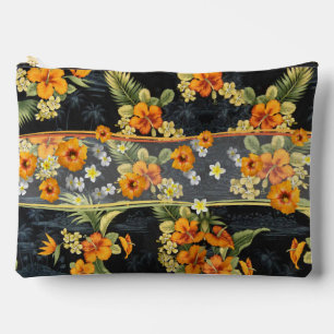 Orange Hawaiian Hibiscus Aloha Shirt Accessory Pouch