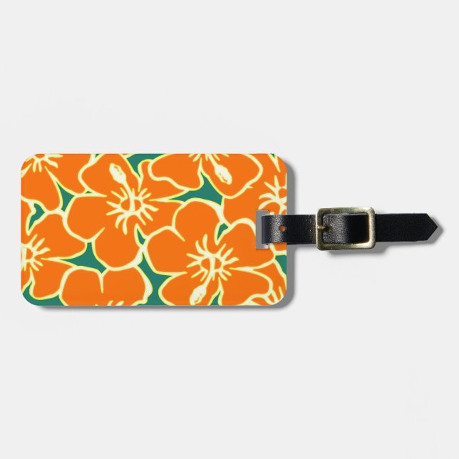 Orange Hawaiian Hibiscus Flowers Luggage Tag (Front Horizontal)