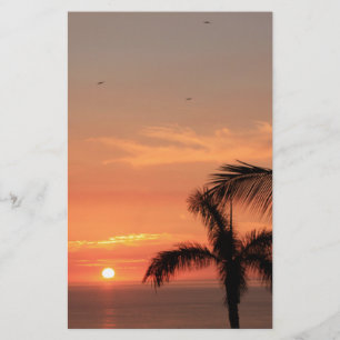 Orange Hawaiian Sunset, Birds and Palm Trees Stationery