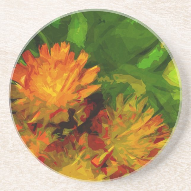 Orange Hawkweed Blossoms Abstract Impressionism Coaster (Front)
