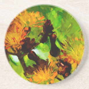 Orange Hawkweed Blossoms Abstract Impressionism Coaster