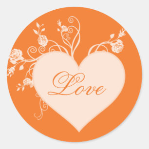 Orange Heart and Roses Love Stickers