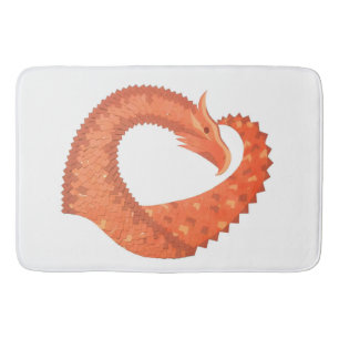 Orange heart dragon on white bath mat