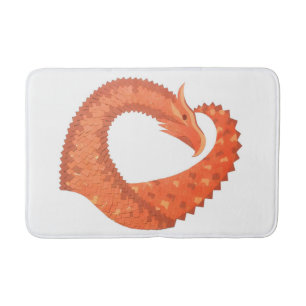 Orange heart dragon on white bath mat