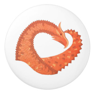 Orange heart dragon on white ceramic knob
