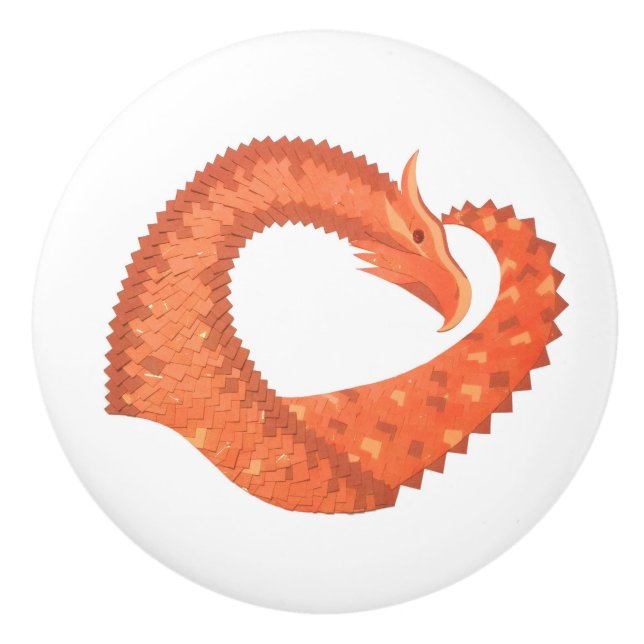 Orange heart dragon on white ceramic knob (Front)