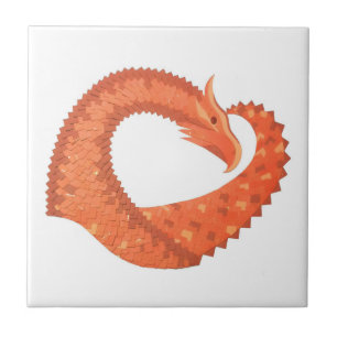 Orange heart dragon on white ceramic tile