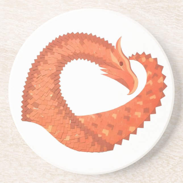 Orange heart dragon on white coaster (Front)
