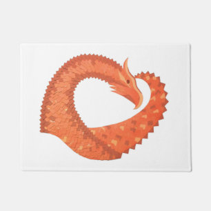Orange heart dragon on white doormat