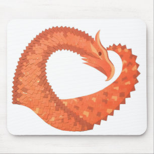 Orange heart dragon on white mouse pad