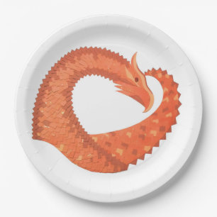 Orange heart dragon on white paper plate