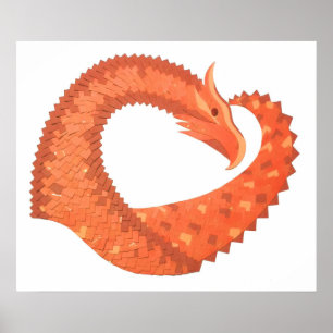 Orange heart dragon on white poster