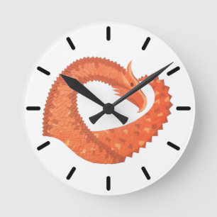Orange heart dragon on white round clock