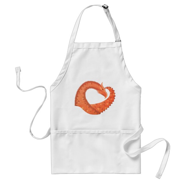 Orange heart dragon on white standard apron (Front)
