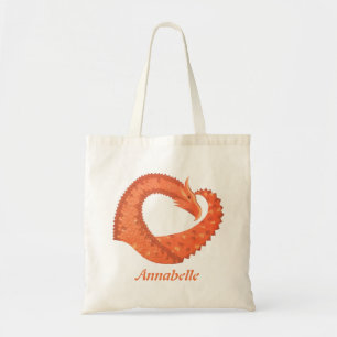 Orange heart dragon on white tote bag