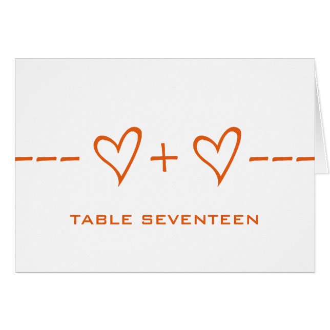 Orange Heart Equation Table Number Card (Front Horizontal)