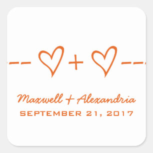 Orange Heart Equation Wedding Stickers
