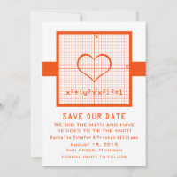 Orange Heart Math Graph Save the Date Invite