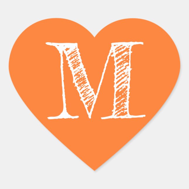 Orange Heart Minimalist Monogram Initial Sticker (Front)