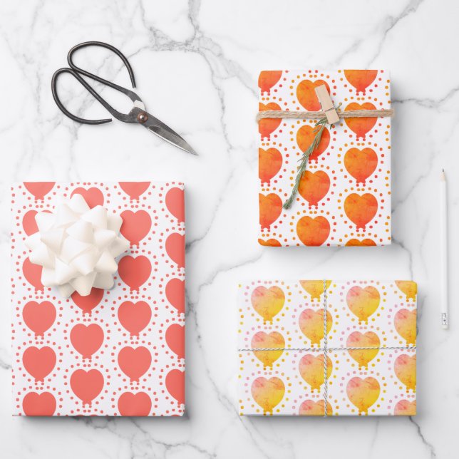 Orange Heart Polka Dot Abstract Pattern  Wrapping Paper Sheet (Front)