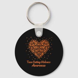 Orange Heart Ribbon Teen Dating Violence Awareness Key Ring