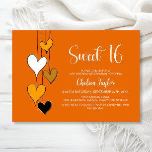 Orange Heart Theme Sweet 16 Birthday Invitation