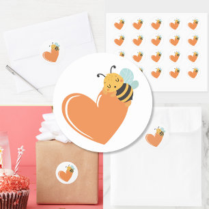 Orange heart with sleeping cute baby Bumblebee Classic Round Sticker