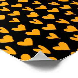 Orange Hearts Black Background Pattern Halloween Poster