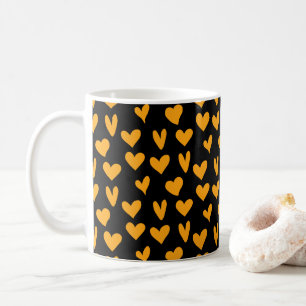 Orange Hearts Black Pattern Halloween Colours Coffee Mug