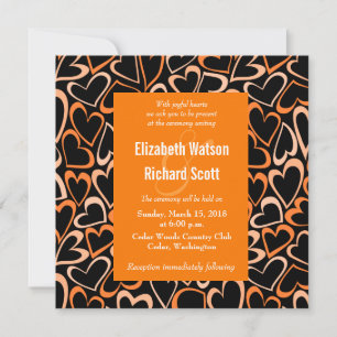 Orange hearts wedding invitation