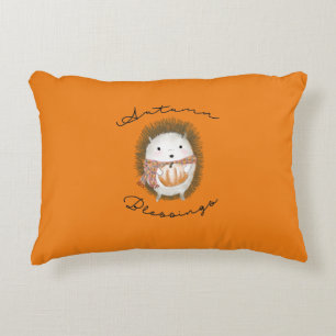 Orange hedgehog Autumn accent pillow