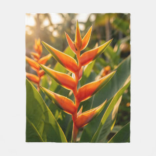 Orange Heliconia Tropical Flower Golden Hour  Fleece Blanket