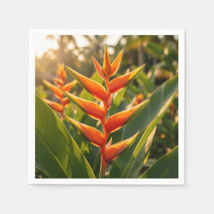 Orange Heliconia Tropical Flower Golden Hour  Napkin