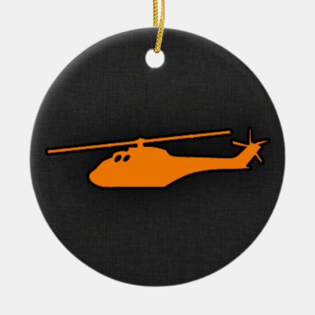 Orange Helicopter Ceramic Ornament (Front)