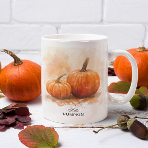 Orange Hello Pumpkin Watercolor Halloween Season Mug