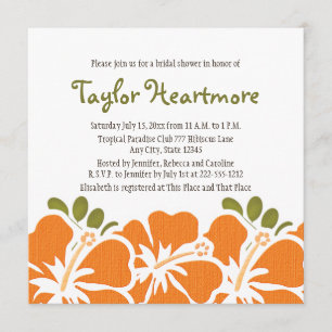 Orange Hibiscus Bridal Shower Invitations