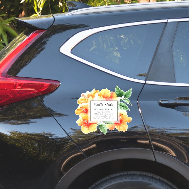 Orange Hibiscus Business Card Vinyl Car Sticker (Car Side)