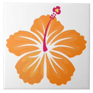 Orange Hibiscus Ceramic Tile
